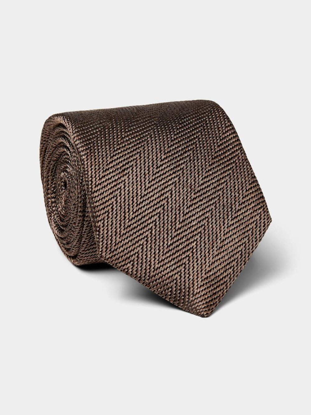 BNWT AW25 PROFUOMO SILK HAZELNUT HERRINGBONE TIE BROWN